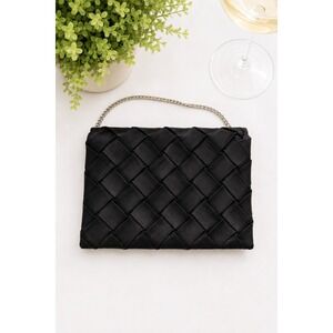 Vintage Black Woven Satin Pochette Clutch‎ Chain Strap Parisian Evening Bag Prom